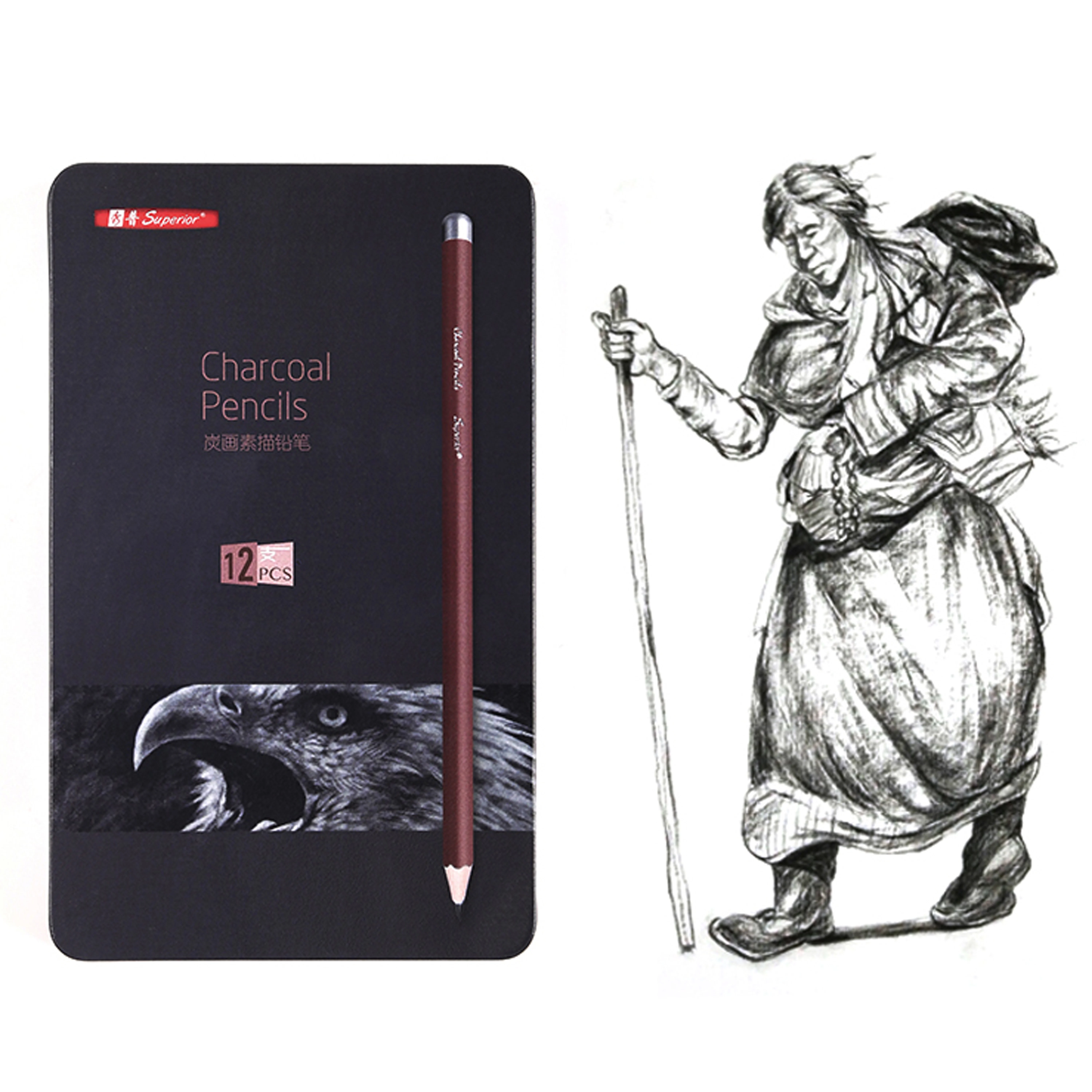 Превосходное 12 шт Профессиональный Жесткий средней мягкости угля эскиза карандаши для рисования набор для Artl Стандартный Карандаш для рукоделия