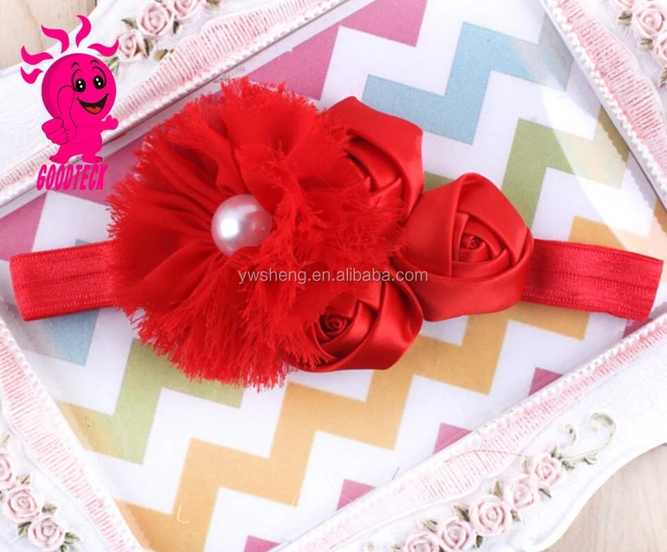 Pearl & rose flower kids headband, Pearl flower crochet headband