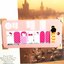 Pink White Cartoon cat child Nail Arts Nail Sticker Waterproof Nail Decal Sticker Gel Polish French