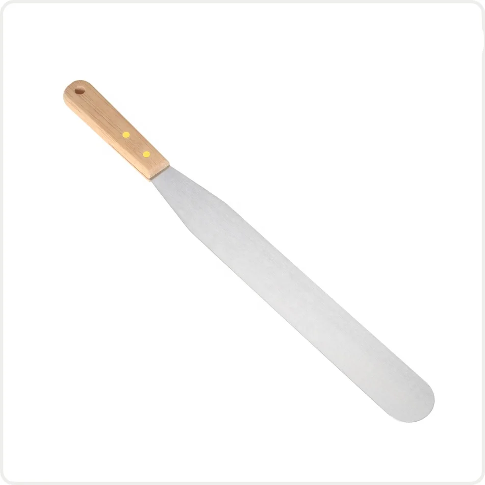 Eco friendly baking supplies tools wooden handle straight blade stainless steel cake cream butter accessories spatula