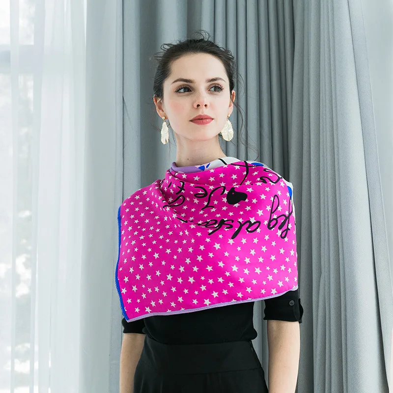 Free Sample No MOQ Custom Digital Printed 100 Pure Satin Silk Scarf Square Neck Scarves For Lady