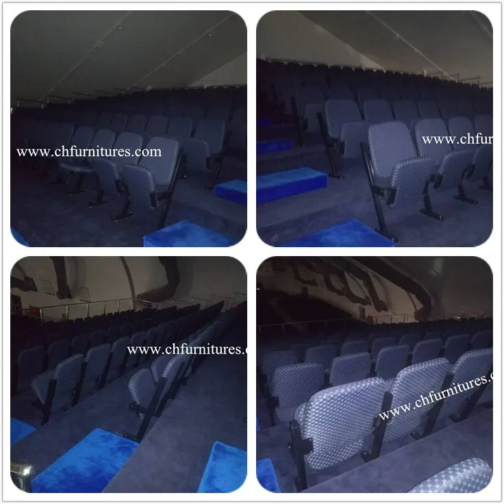 Used price Folding metal cheap auditorium chair without arm in blue fabric for stadium YC-G181