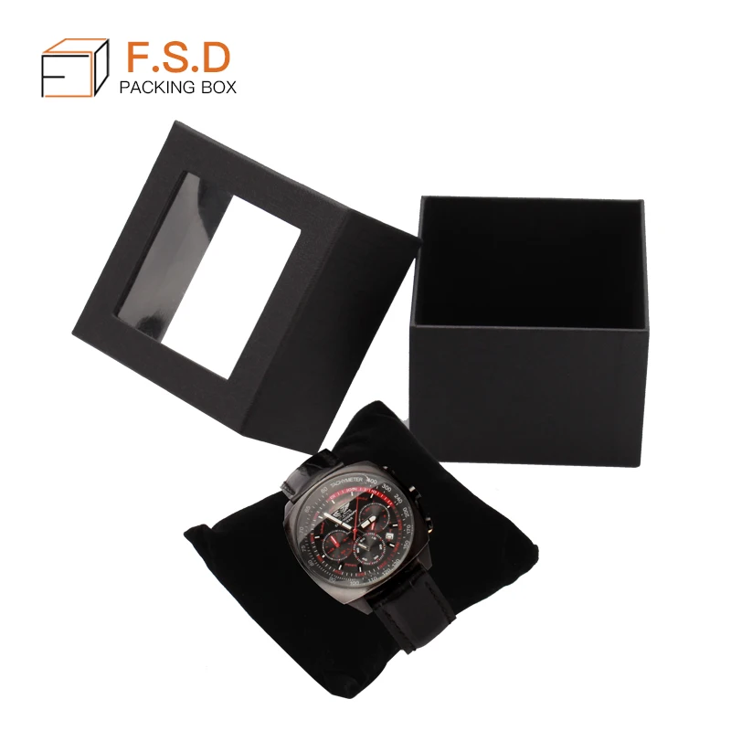 FSD custom single paper transparent  pvc window watch packaging box  wrist watch gift  box