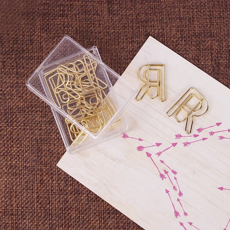 Wholesale Stationery paper clip gold color letter R shaped metal paper clips
