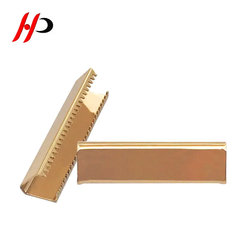 Leather Ribbon Connector Gold 25Mm Metal Crimp End Fold Over Clasps Cord End Clips For Diy