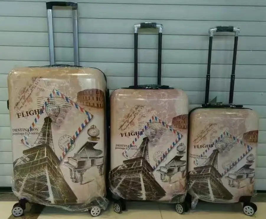 3 pcs set Hardside Spinner abs PC eiffel tower beauty case luggage