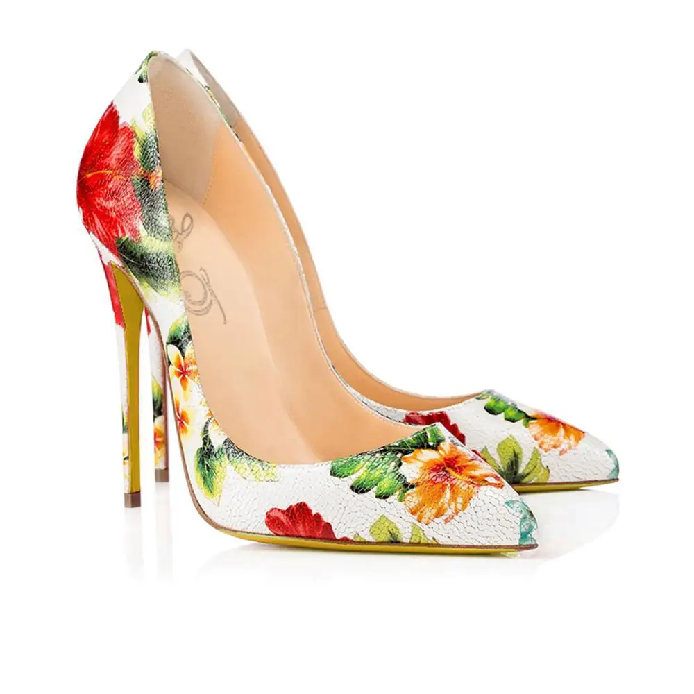 HMP20 Custom logo flowers print sexy high quality pumps women dress shoes