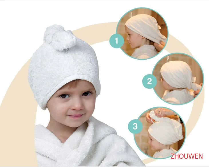 
Promotion Plain Dyed Children hair towel bamboo shower cap 