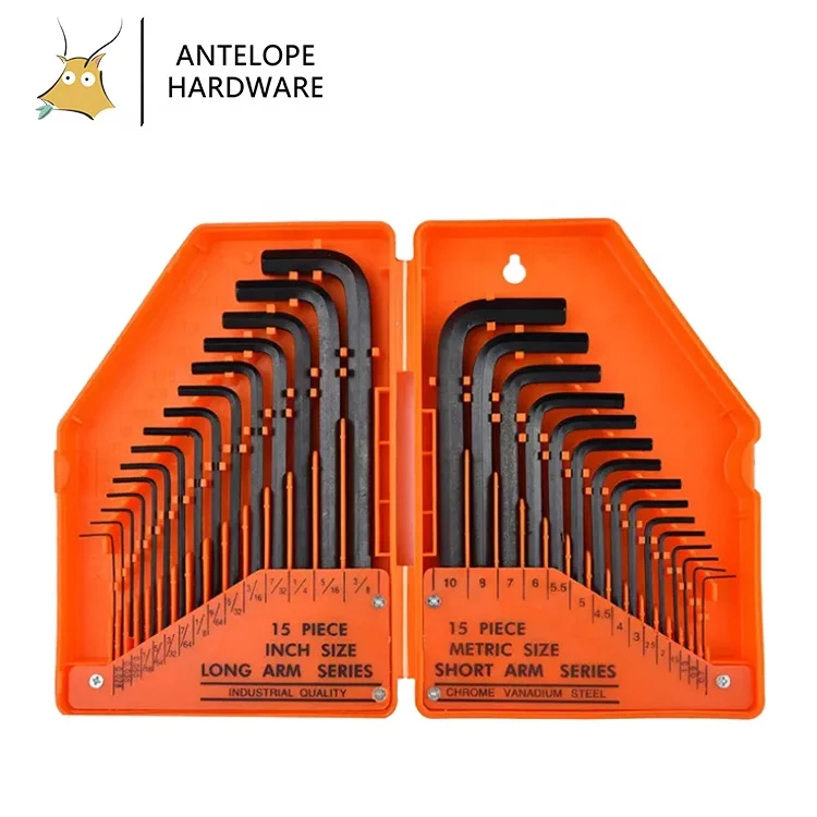 30 PCS Metric SAE and Inch Size Key Hex Wrench Allen Key  Set