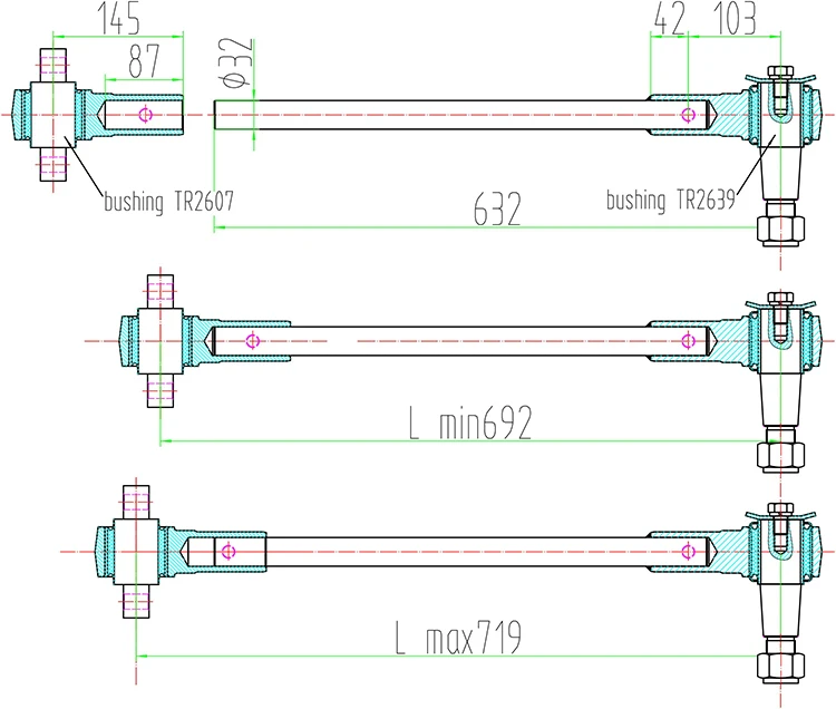 
American heavy duty truck suspension PU material male end and female end two-piece torque rod 