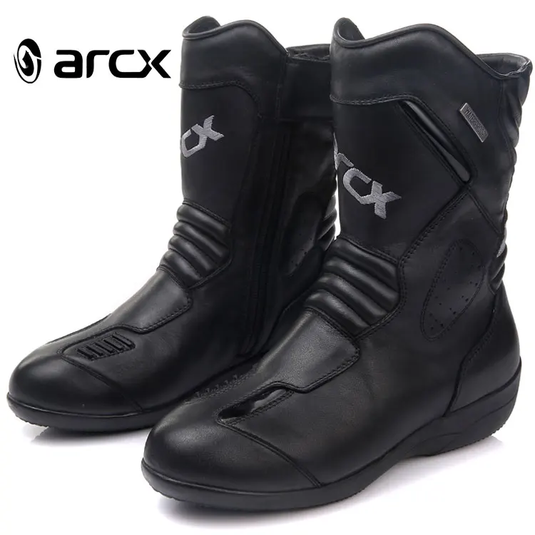 ARCX Womens Motorcycle Shoes Genuine Cow Leather Waterproof Moto Racing Boots Female Motocross Black Motorbike Boots