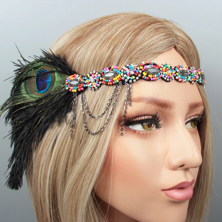 Wholesale indian ribbon wedding 1920s great gatsby feather headdress