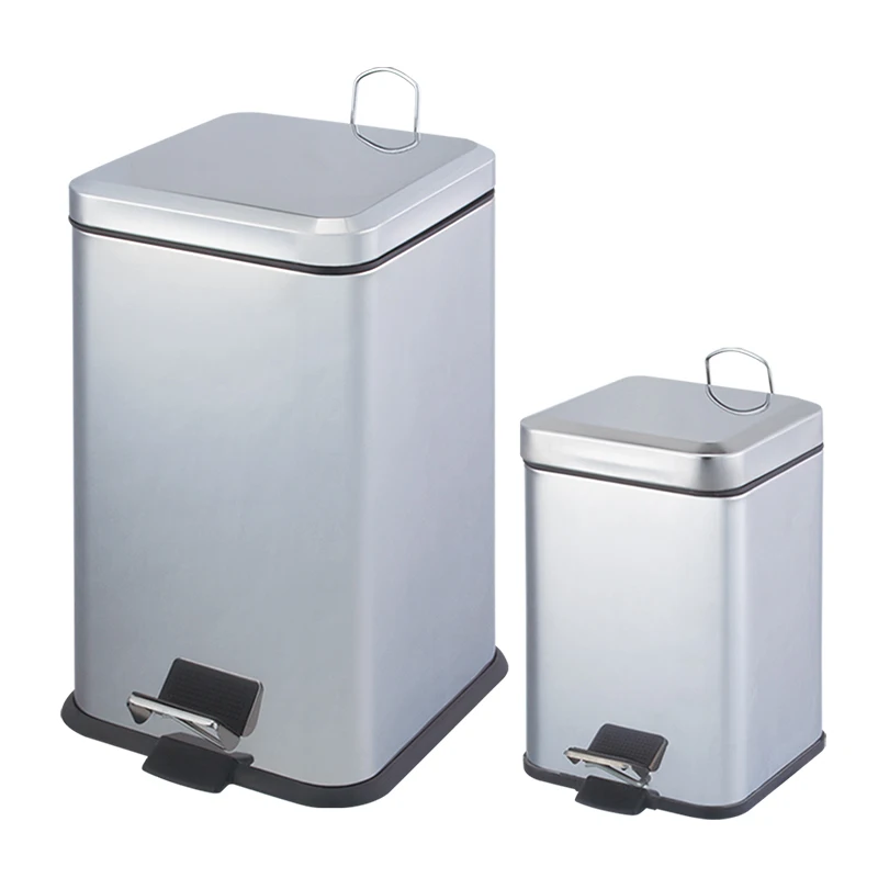 Stainless steel S/S Square Shape indoor metal Dustbin garbage bin waste can with food pedal and lid