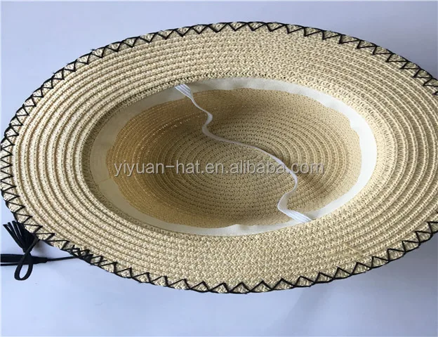
New Arrival Flat Top Kids Paper Straw Boater Hat With Ribbon For Sale <span style=