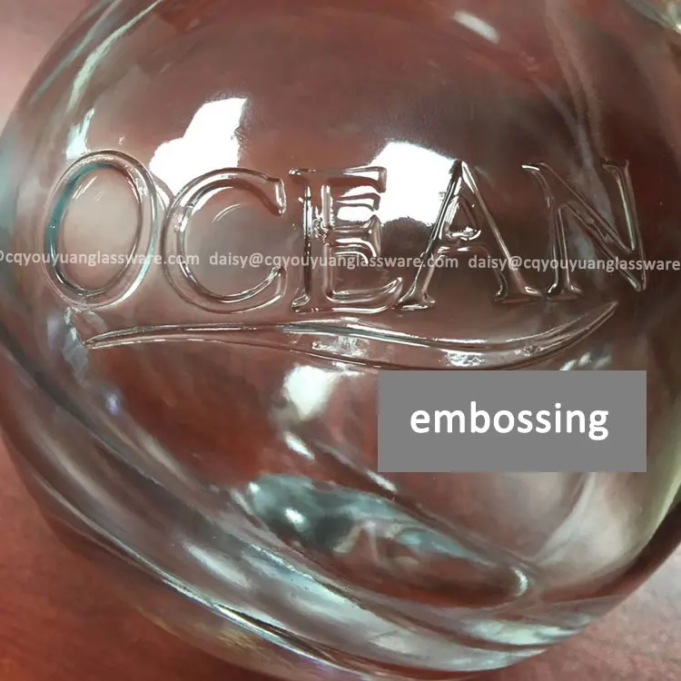 Different size 750ml 375ml 1000ml blue custom glass vodka bottles for Ocean Organic Vodka