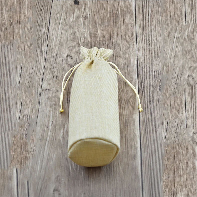 Popular Fashion Custom Logo Printing Party Wedding Favor Gift Bag Round Bottle Jute Drawstring Bag