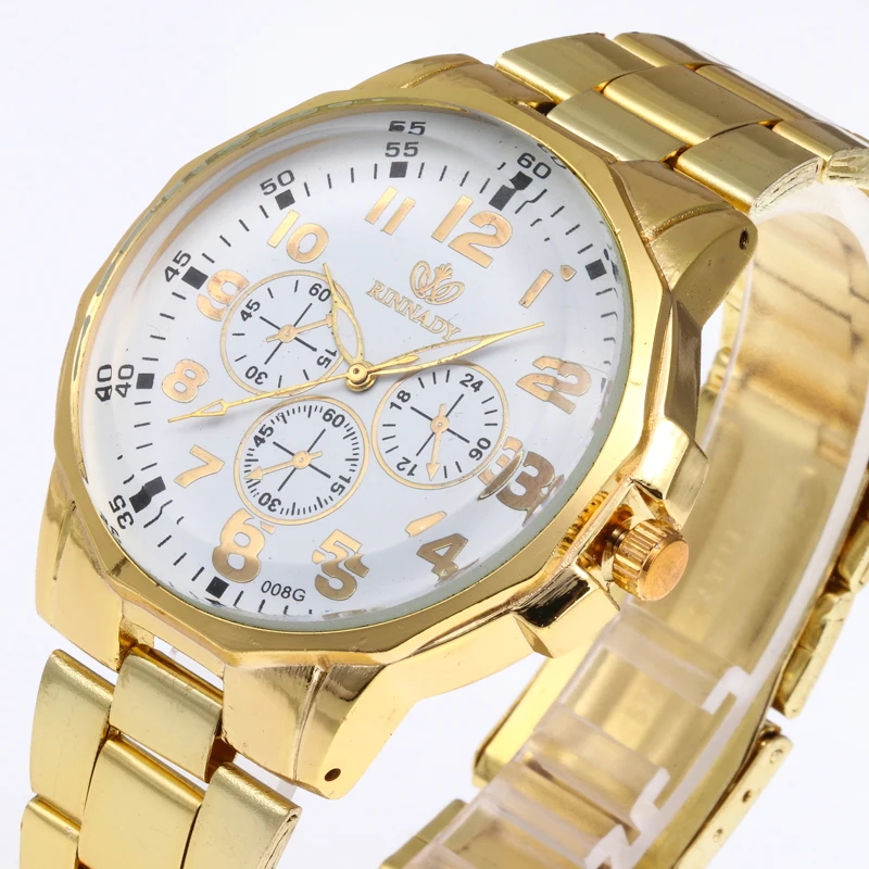 
RINNADY Brand New Fashion Male Female Couples Stainless Steel Gold Watches Welcome Custom Logo MW-205 