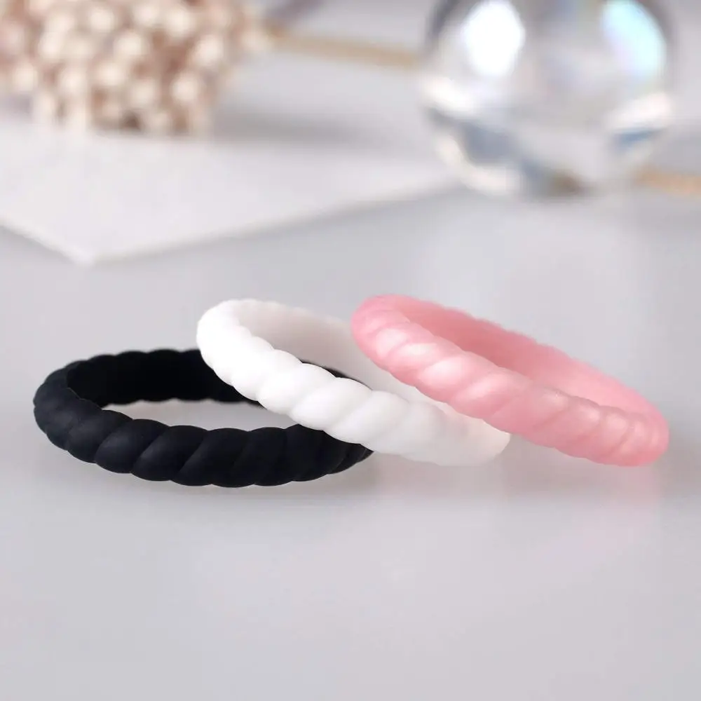 Silicone Wedding Ring for Women, Affordable Thin Line and Point Stackable Silicone Rubber Wedding Bands