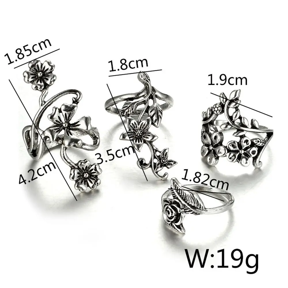 
New Fashion Women Jewelry Antique 4pcs Sliver Vine Leaf Flower Ring Set 