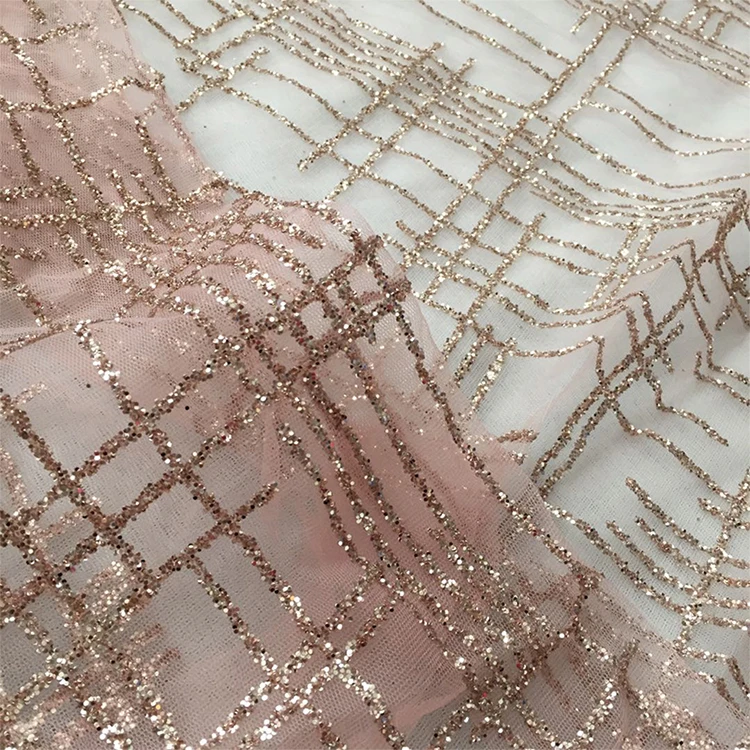 Wholesale Nigerian Champagne Gold Glitter Tulle Lace Fabric Sequin Online For Sparkle French Fashion Clothing Mesh Trim Material