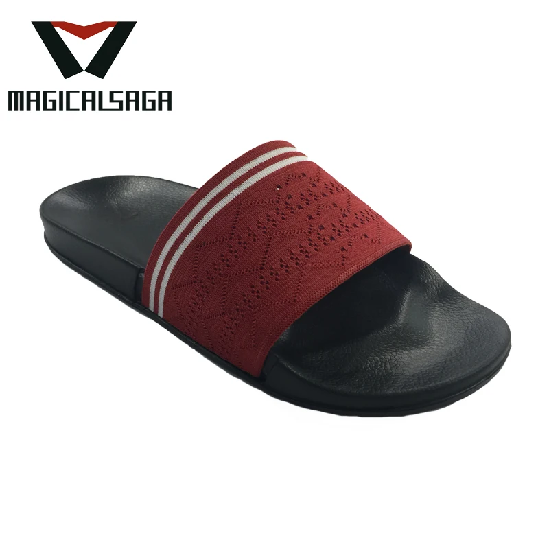 Newest eco-friendly red fly knit material beach sandals upper for slide slipper men sandal