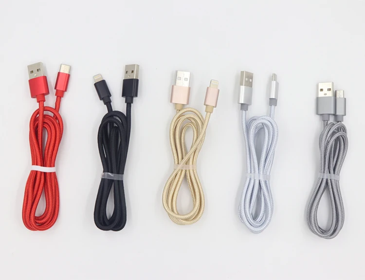 
Mobile Phone Use Micro USB Type C 8Pin to USB 2.0 3FT 6FT 10FT Nylon Braided and Fast Charging Cable 