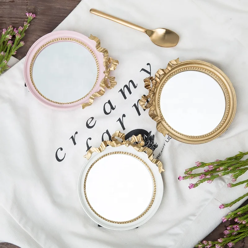 small gold glass vanity serving mirror tray decorative for wedding centerpiece white round antique resin jewelry mirror tray