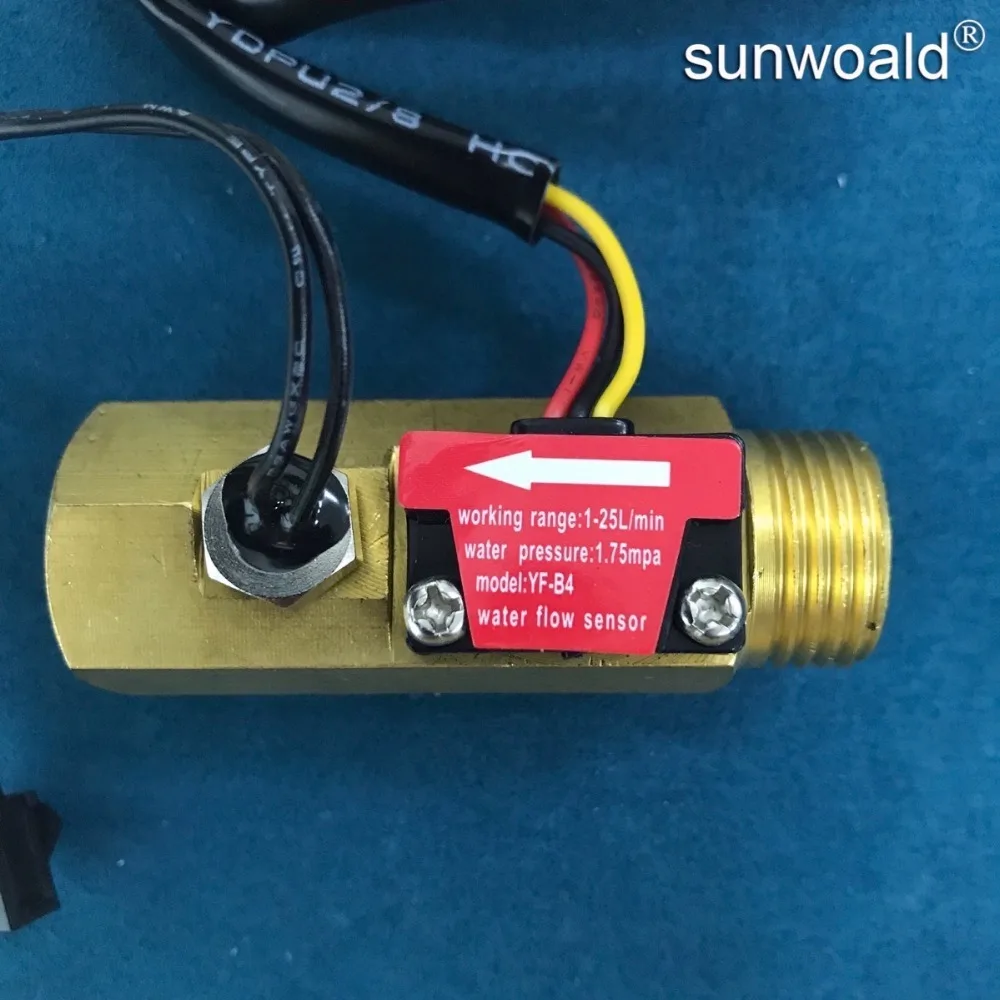 Латунный датчик расхода воды Sunwoald G1/2 дюйма, 1 ~ 20 л/мин, измеритель расхода воды для резервуара с температурой. Датчик