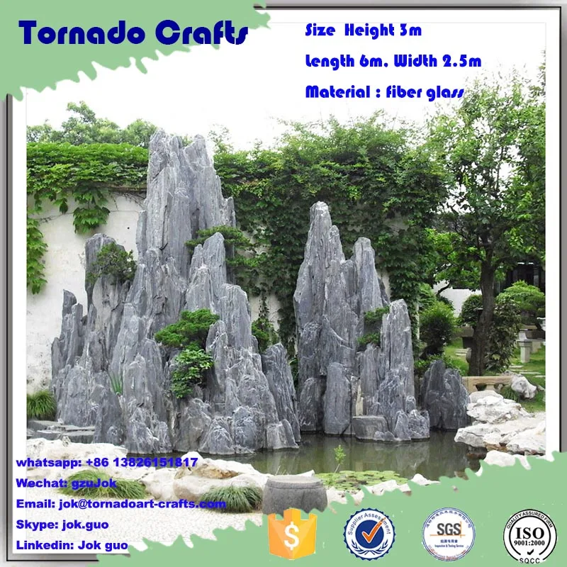 Guangzhou factory high quality design fiberglass rock waterfall rockery artificial fake stone water curtain fountain decor