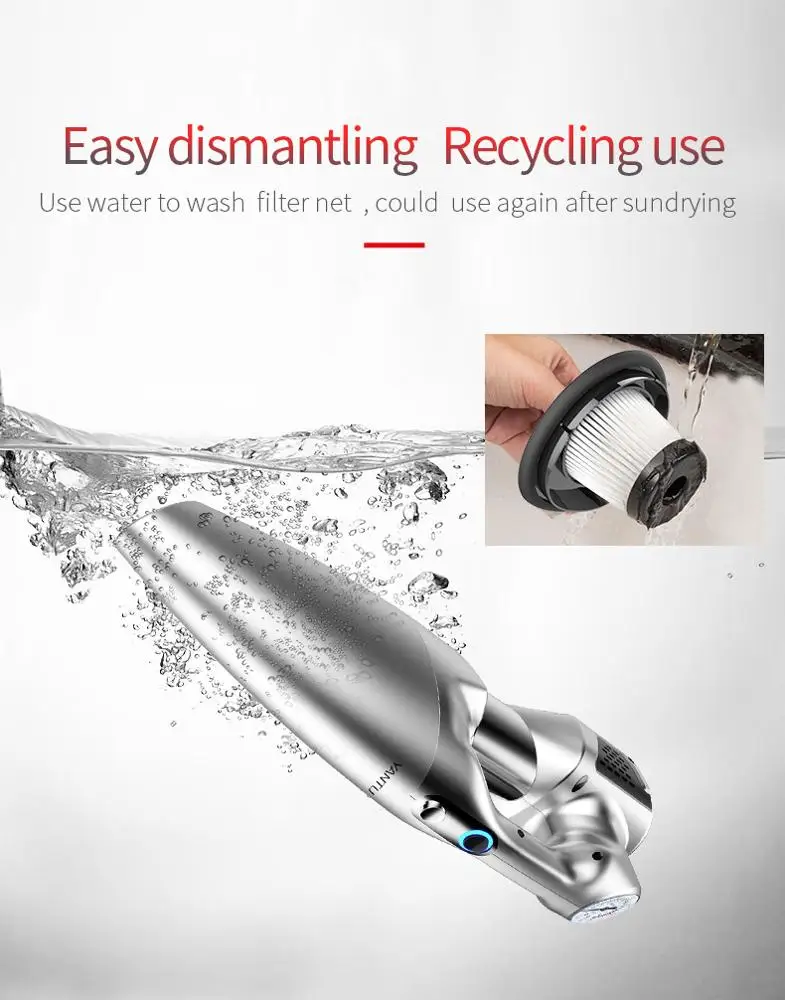 YANTU E05 silver high powered wired 3 in 1 car tire inflator vacuum car cleaner