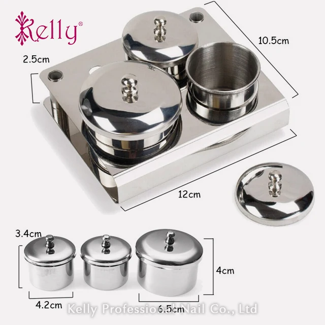 3PCS Mini Stainless Steel Acrylic Nail Cups Crystal Metal Dappen Dish Liquid Powder Holder Container for Nail Art