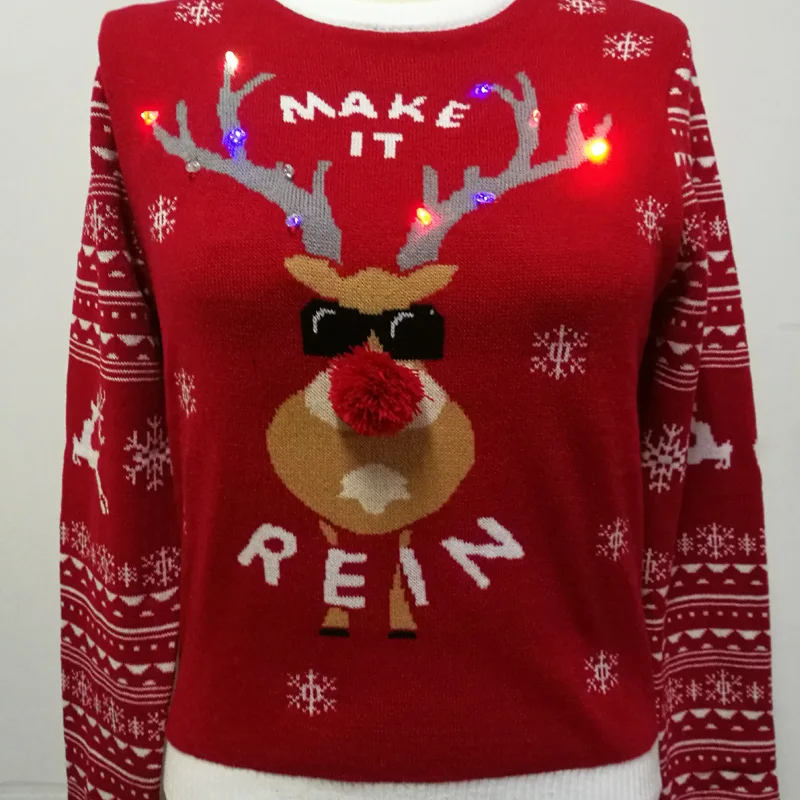 
Novelty festival holiday license permits team club promotion player fans ugly christmas sweater with LED lights 