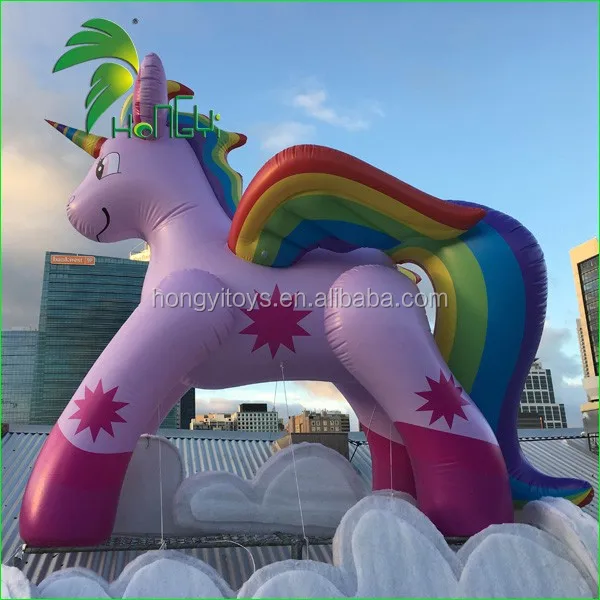Giant Hongyi Cartoon Inflatable Rainbow Unicorn Animal Toy , Inflatable Horse With Wings