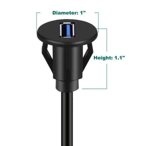 LBT USB 3.0 Flush Mount Cable w/Buckle- Dashboard Panel Dash Mount 1 Port USB Socket Plug Extension Wire Cord Waterproof Cable