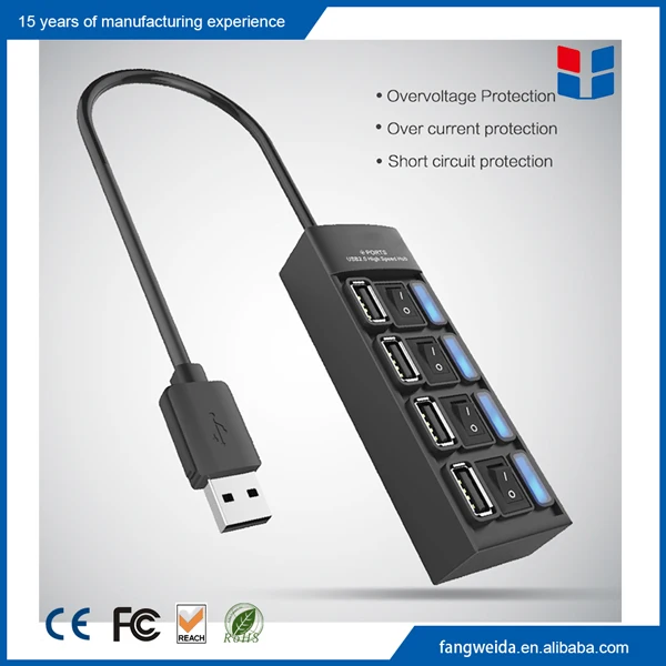 Поддержка быстрой зарядки 4 порта usb 2.0 концентратор драйвер с переключателем управления LED