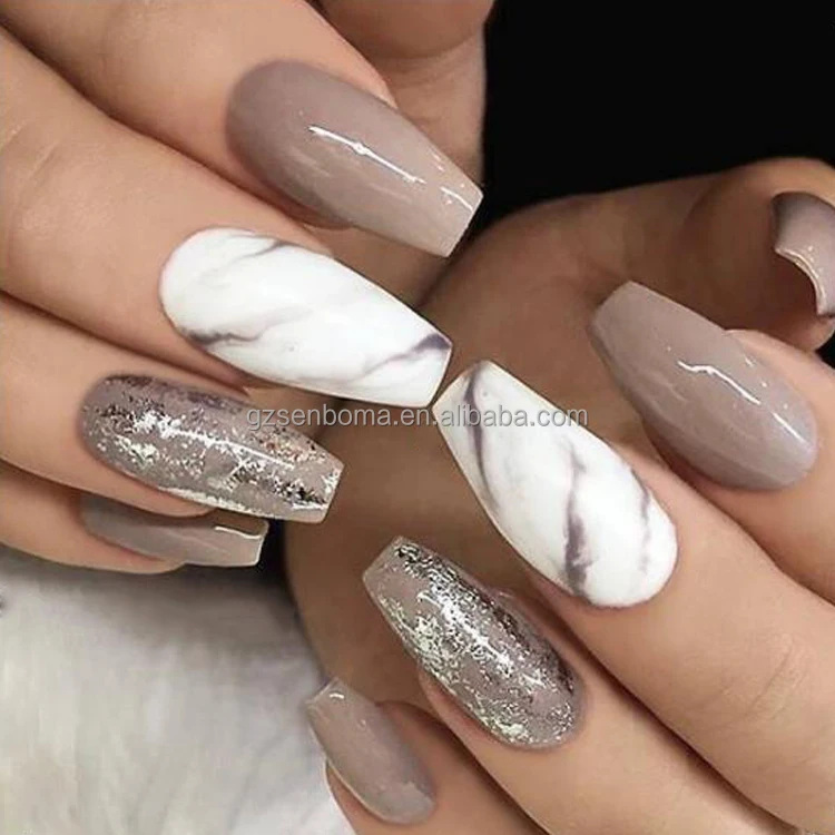 Senboma new trendy fake nails marble salon nail designs Artificial Nails