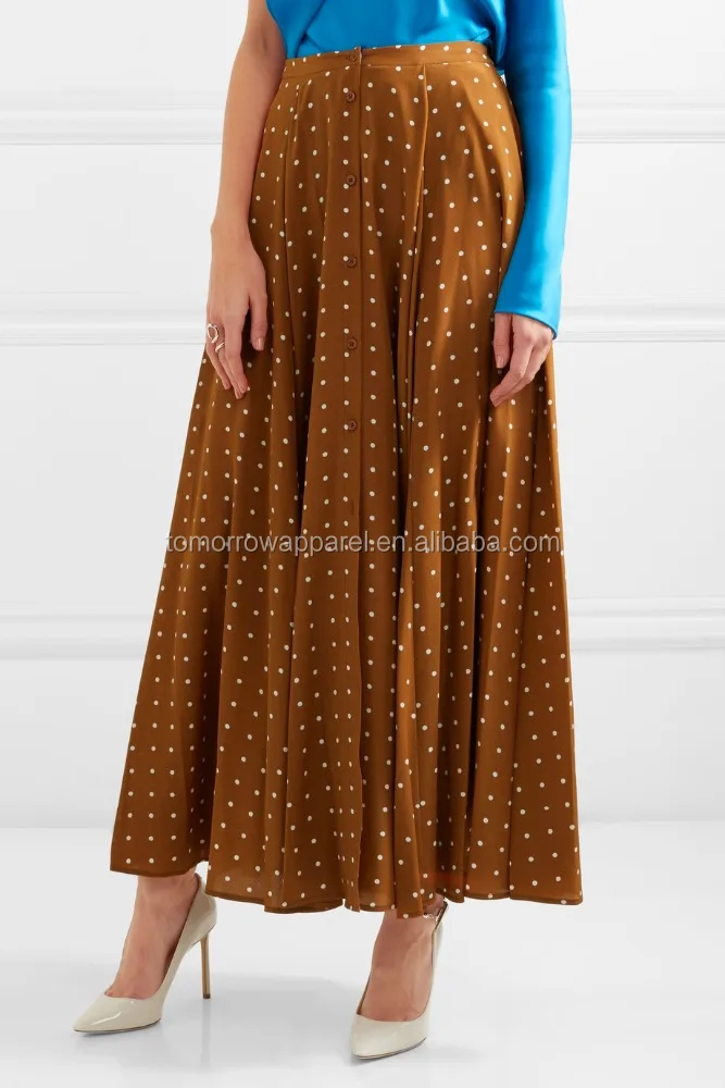 
New Fashion Polka-dot Washed-silk Maxi Skirt DEM/DOM Manufacture Wholesale Fashion Women Apparel (TA5103S) 