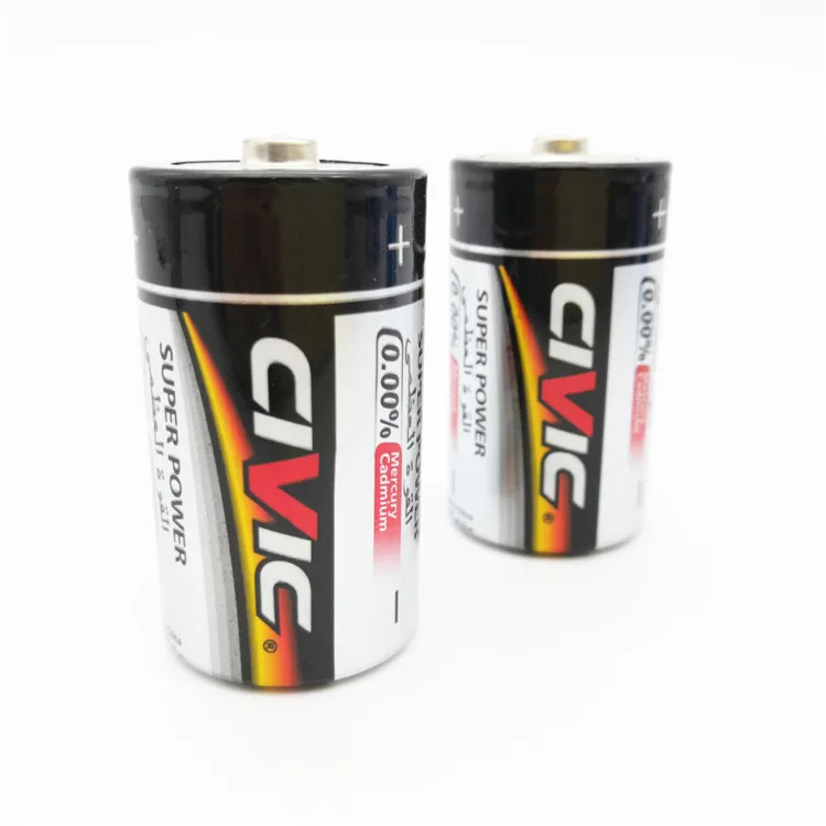 Hot Sale Civic Zinc Carbon R20 D Battery 1.5V for Flashlight Shrink Pack 380Mins