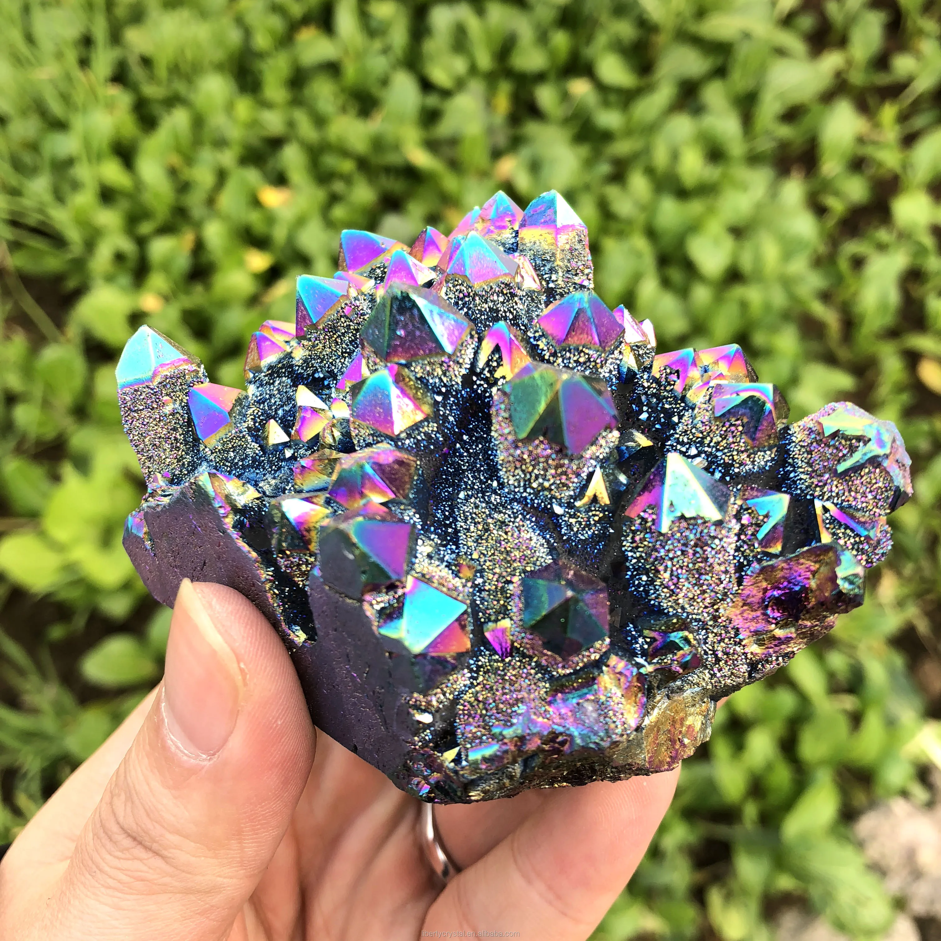 
Natural Rainbow Aura Crystal Clusters Titanium Coated 