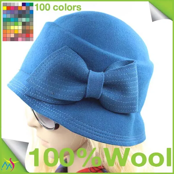 Мода 100% шерсть войлок синий женщины котелок
