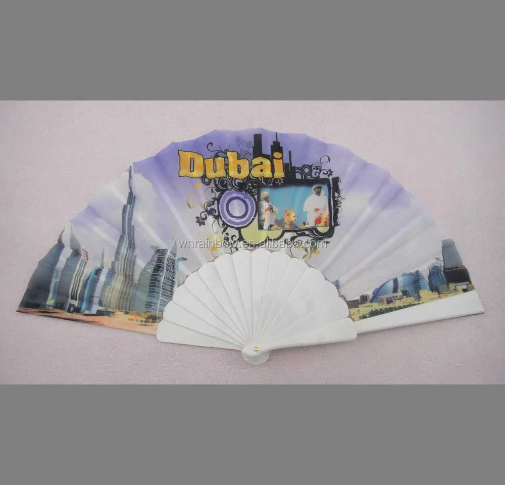23cm promotional hand held fabric fan with plastic handle