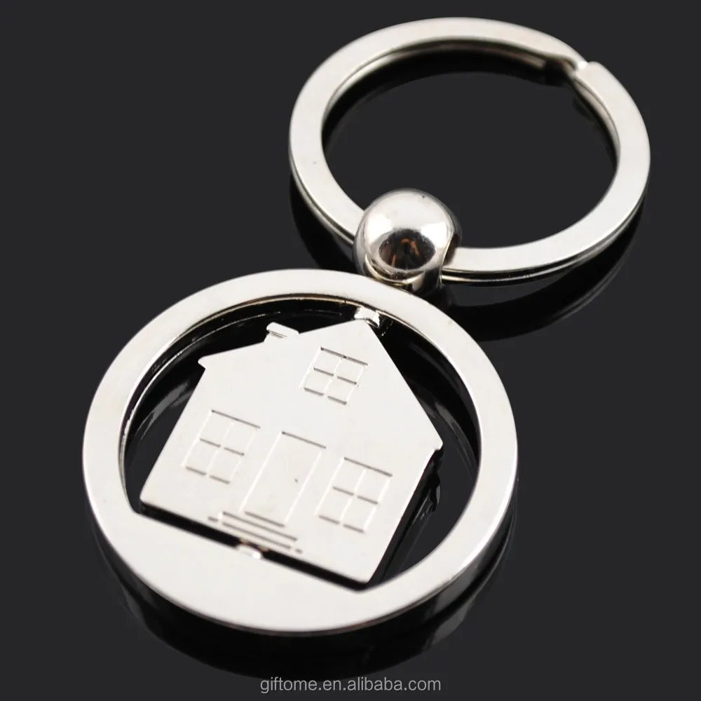 Wholesale Blank Metal 360 Rotatable Double Faces Custom logo House Keychain for Real Estate Company Gifts