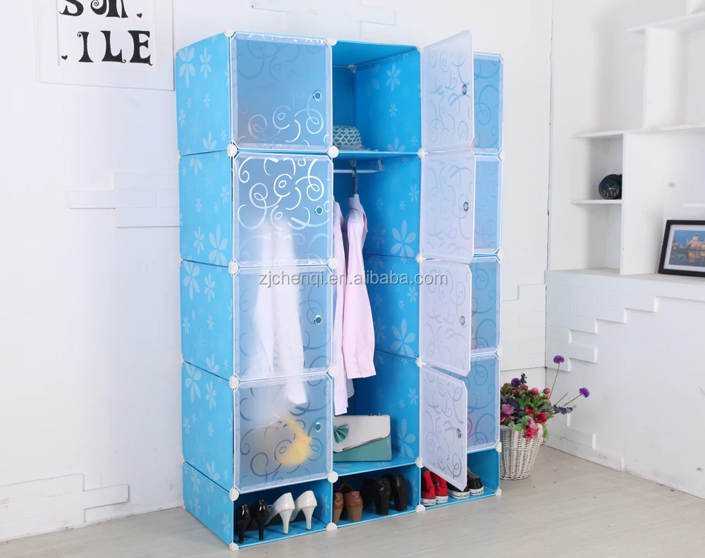 
DIY Plastic Wardrobe Closet Bedroom Armoires 12 Cube Storage with shoe rack TM-608 