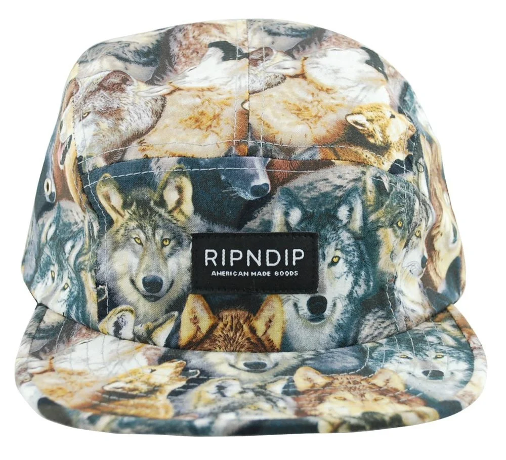 Square flat bill 5 panel 100% polyester sublimation printed woven patch sport baseball camper cap