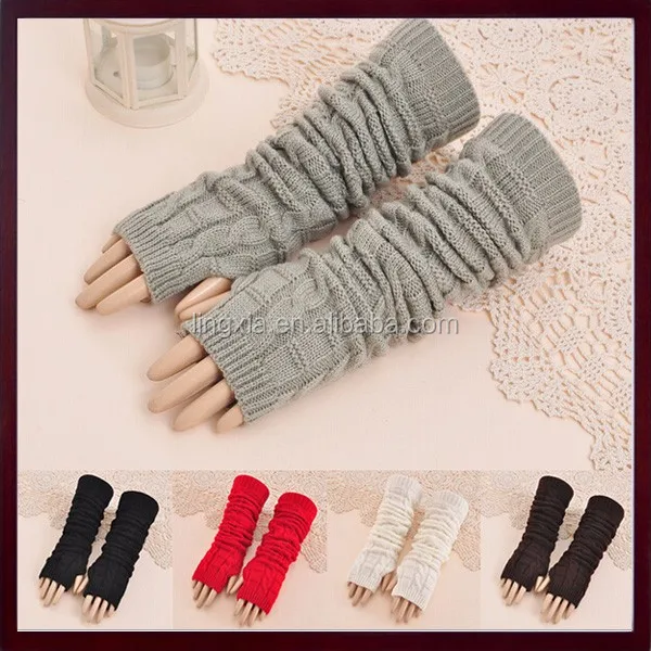
Lady Winter Long Stretch Weave Knit Arm Warmer, Crochet Acrylic Fingerless Gloves, Soft Knit Fingerless Arm Warmers 