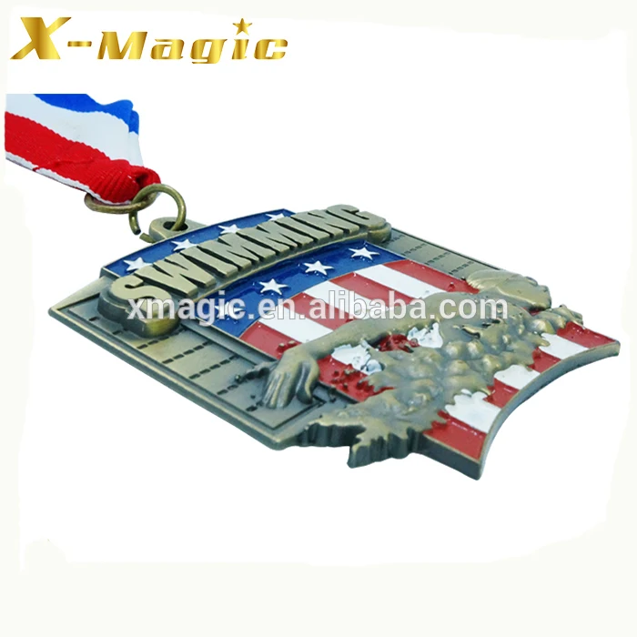 3D Custom Sport Award Antique Swimming Medal with Lanyard
