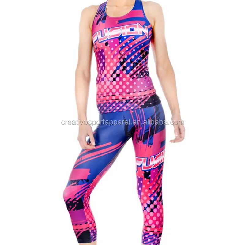 Custom Sublimation Wholesale Cheerleader Cheerleading tank top Capri Leggings