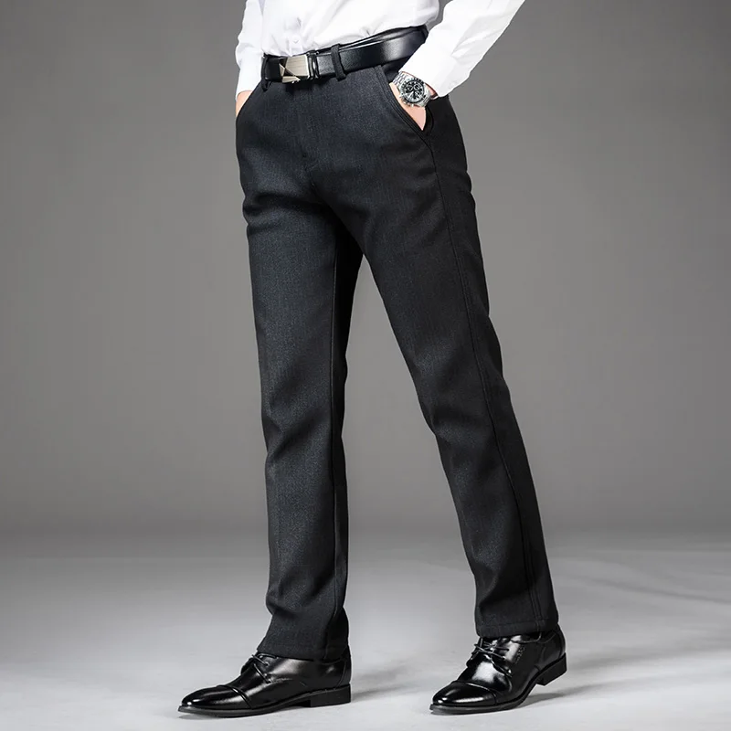 Trousers Male Winter Wear Plus Velvet Thickened Father Warm Trousers Loose High Waist Solid Color Elastic Waist Pants