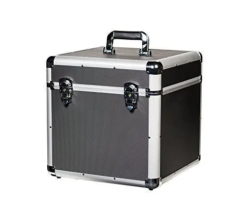 Black Lp Cd Storage Box Aluminum Vinyl Record Case With Hung Locks