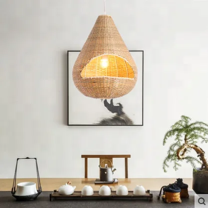 Retro Handmade Rattan Indoor Decoration Wicker Hanging Lights Bamboo Shade Lamp Pendant